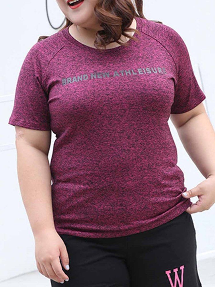 Damer I Plus Size Print Letter Kortärmade Sport Toppar