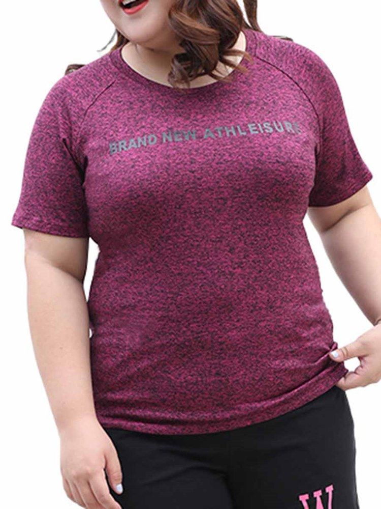 Damer I Plus Size Print Letter Kortärmade Sport Toppar