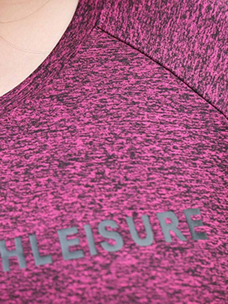 Damer I Plus Size Print Letter Kortärmade Sport Toppar
