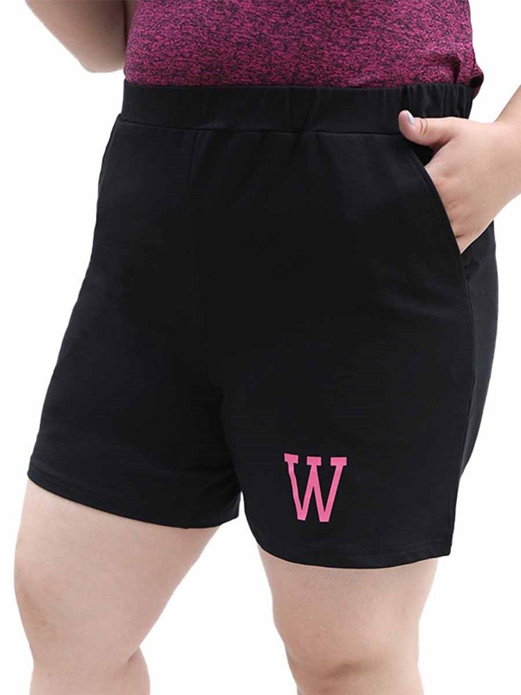 Damer Plus Size Fickor Letter löpning Yoga Sports Shorts