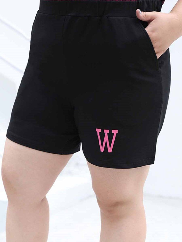 Damer Plus Size Fickor Letter löpning Yoga Sports Shorts