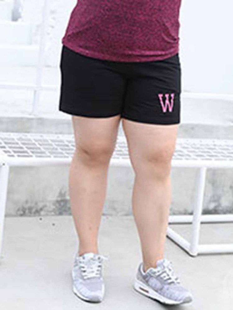Damer Plus Size Fickor Letter löpning Yoga Sports Shorts