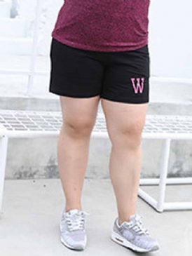 Damer Plus Size Fickor Letter löpning Yoga Sports Shorts