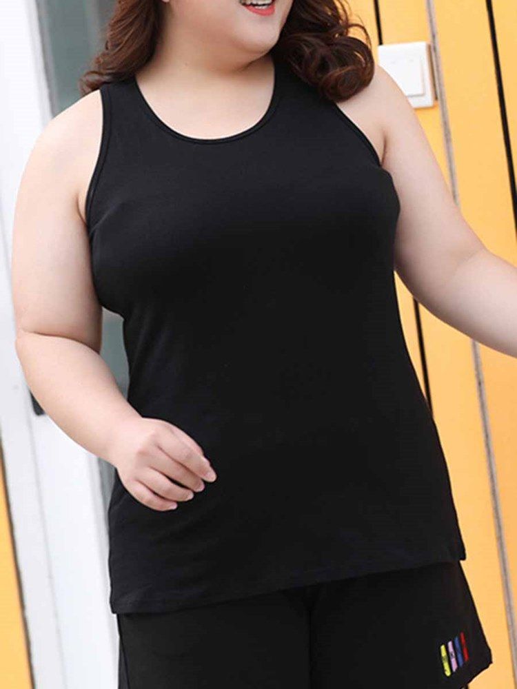 Damer Plus Size Solid Lace Patchwork Ärmlösa Tröja Toppar
