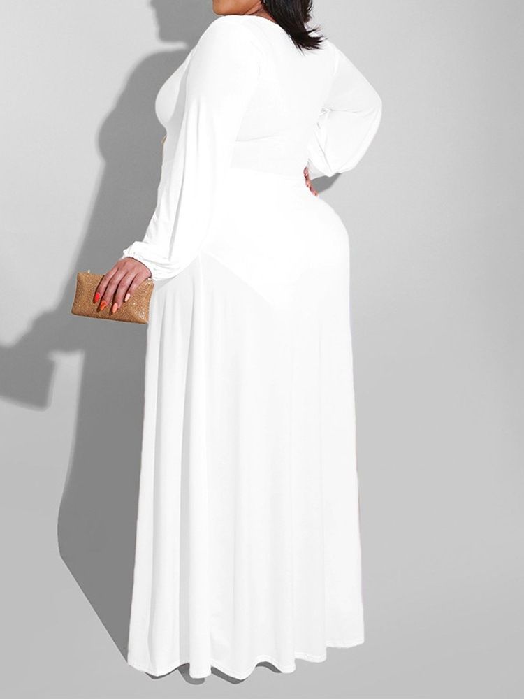 Delad Långärmad Tröja Med V-Ringad Sexig Maxiklänning Plus Size