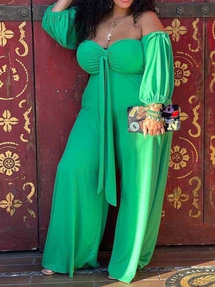 Enkelt Mode Hellängd Hög Midja Lös Jumpsuit För Kvinnor Plus Storlek