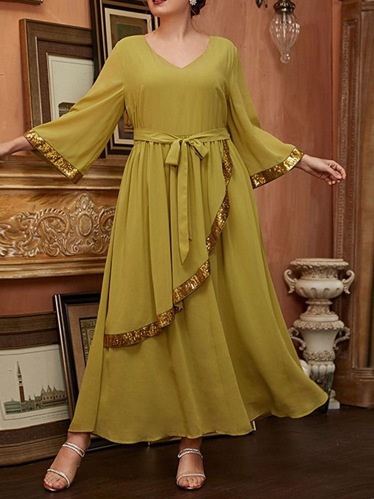 Falbala Ankellängd Nio Poängs Ärm Spring Pullover Plus Size Klänning