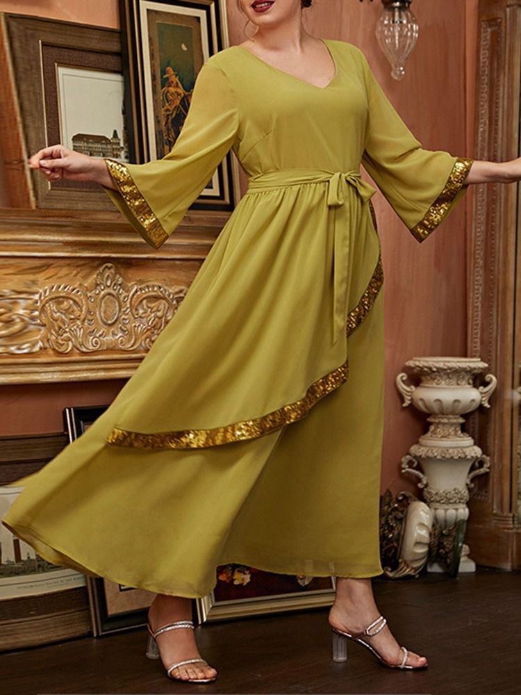 Falbala Ankellängd Nio Poängs Ärm Spring Pullover Plus Size Klänning