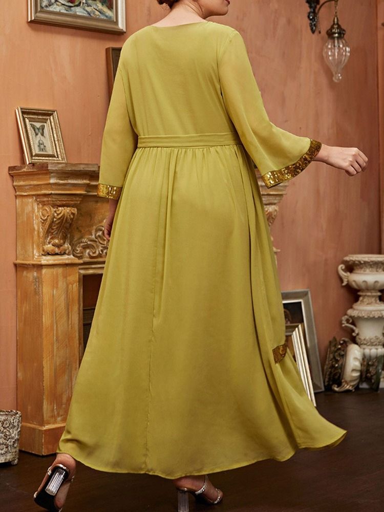 Falbala Ankellängd Nio Poängs Ärm Spring Pullover Plus Size Klänning