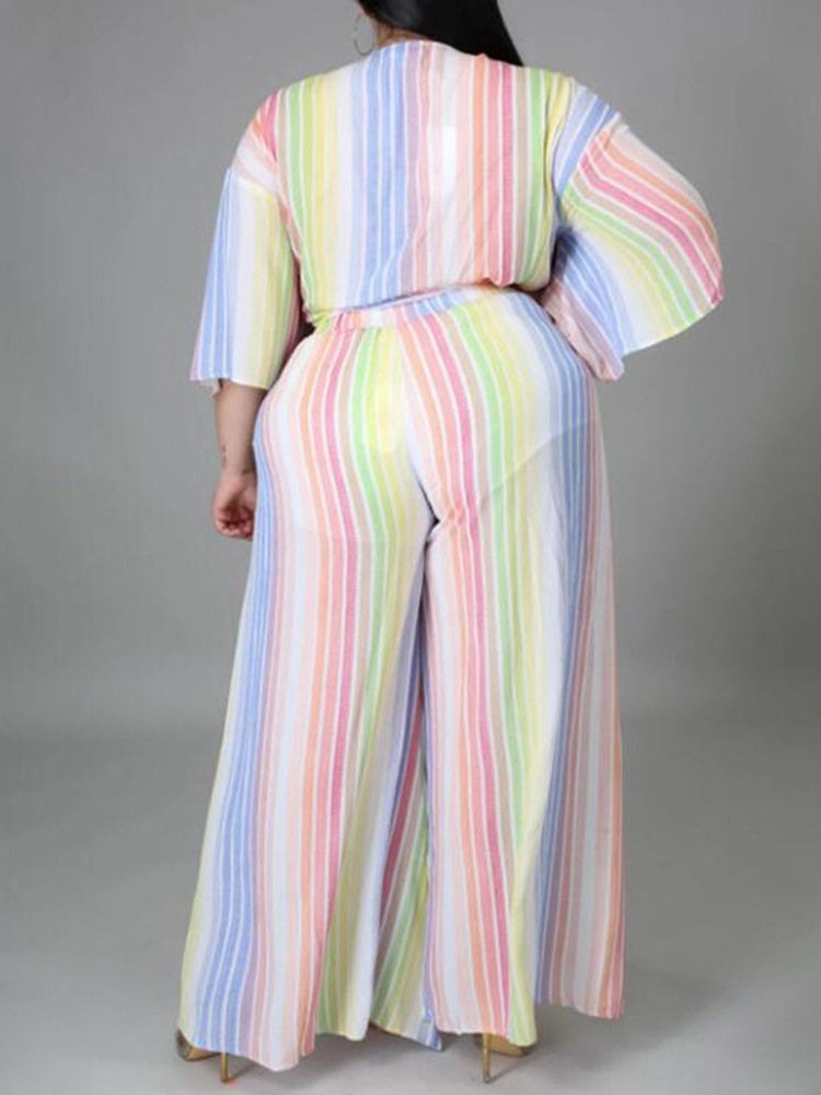Fashion Stripe Byxor Tvådelade Sets Dambyxor Set Plus Size