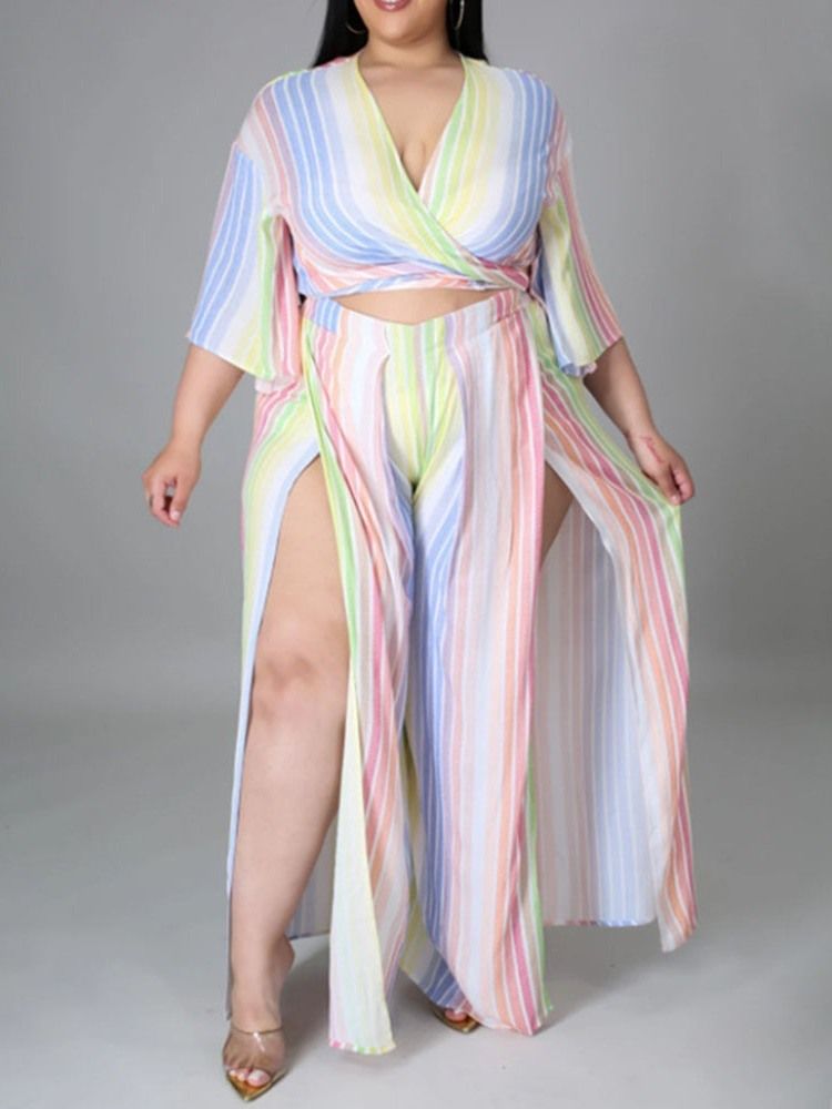 Fashion Stripe Byxor Tvådelade Sets Dambyxor Set Plus Size