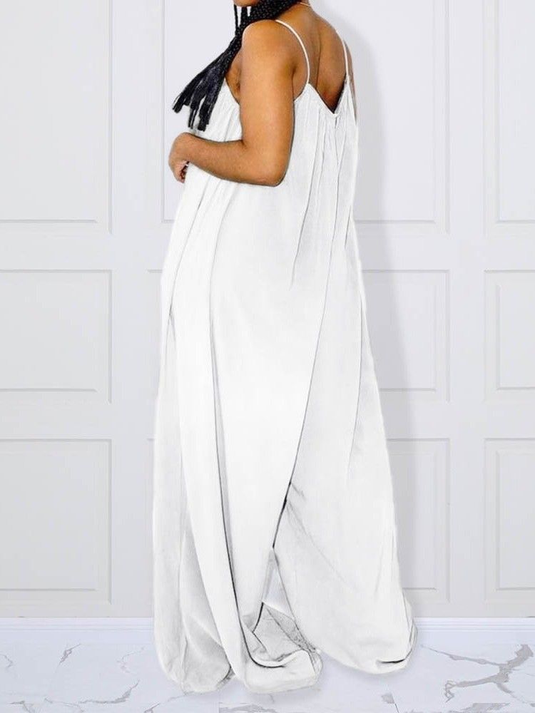 Full Längd Rygglös Vanlig Lös Jumpsuit För Kvinnor