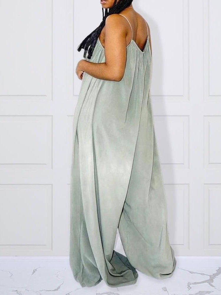Full Längd Rygglös Vanlig Lös Jumpsuit För Kvinnor