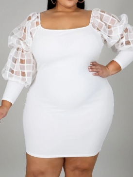 Genomskinlig Ovanför Knä Långärmad Enfärgad Bodycon-Klänning