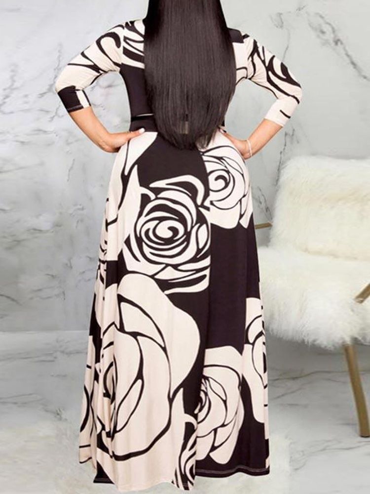 Golvlängd Med Snörning 3-Kvartsärm Bodycon Pullover Klänning Plus Size