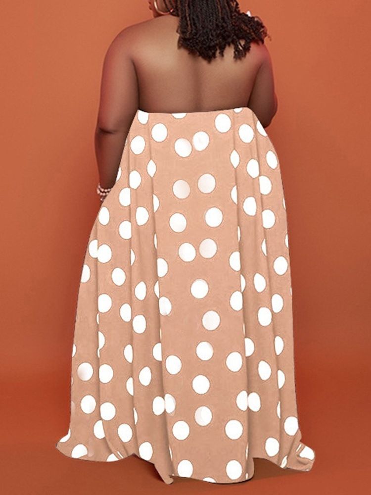 Golvlång Ärmlös Patchwork Polka Dots Pullover Maxiklänning Plus Size
