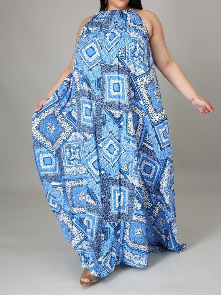 Golvlång Ärmlös Patchwork Western Maxiklänning Plus Size