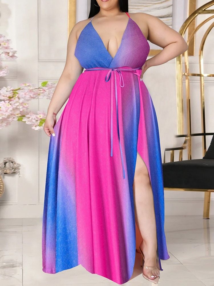 Golvlång Ärmlös V-Halsexpansion Mode Maxiklänning Plus Size