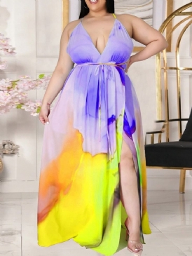 Golvlång Ärmlös V-Halsexpansion Mode Maxiklänning Plus Size