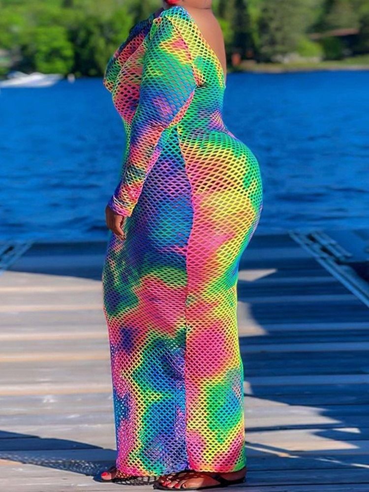 Golvlång Långärmad Rygglös Bodycon Klänning Plus Size