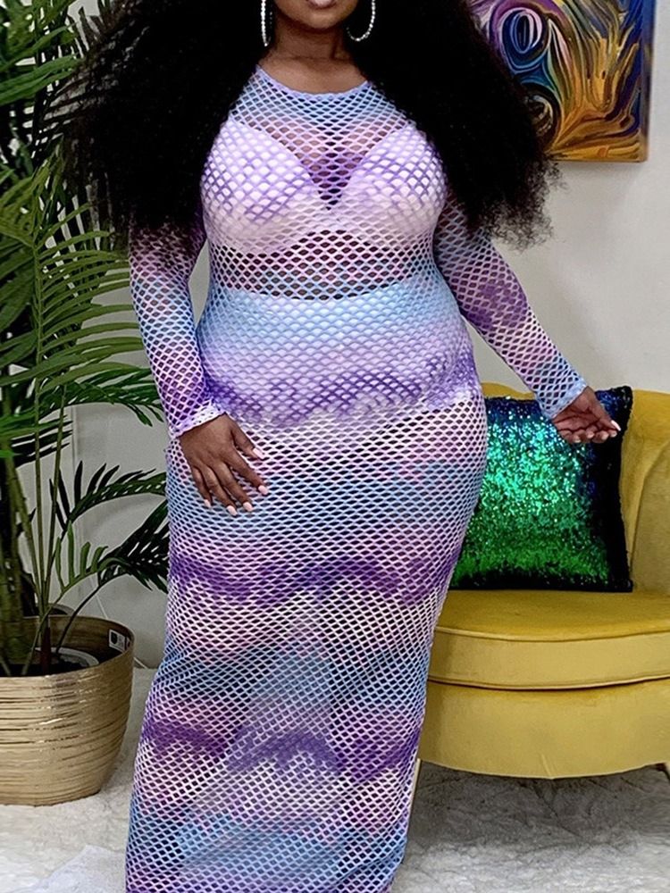 Golvlång Långärmad Rygglös Bodycon Klänning Plus Size