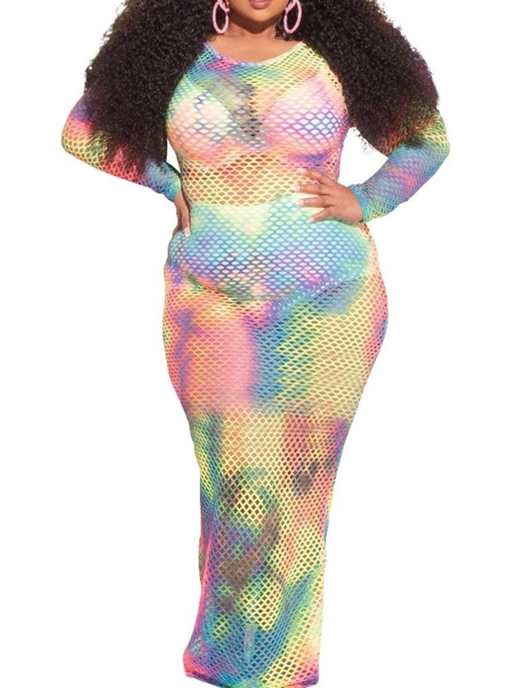 Golvlång Långärmad Rygglös Bodycon Klänning Plus Size