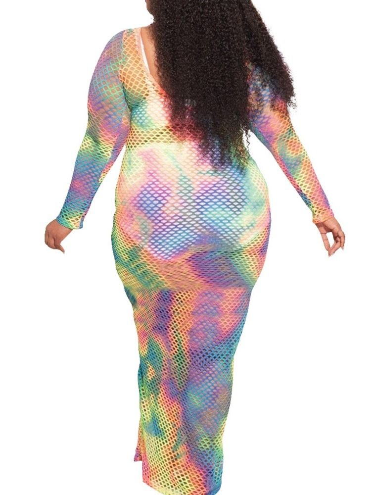 Golvlång Långärmad Rygglös Bodycon Klänning Plus Size