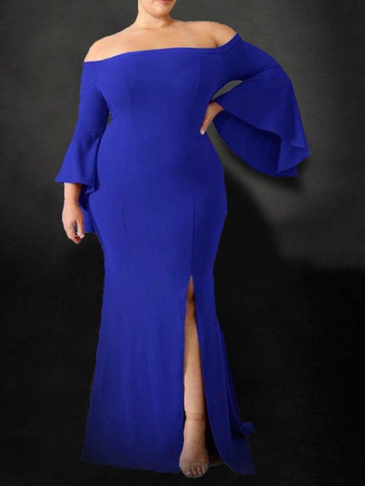 Golvlång Off Shoulder Split Bodycon Flare Sleeve Klänning Plus Size