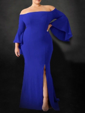 Golvlång Off Shoulder Split Bodycon Flare Sleeve Klänning Plus Size