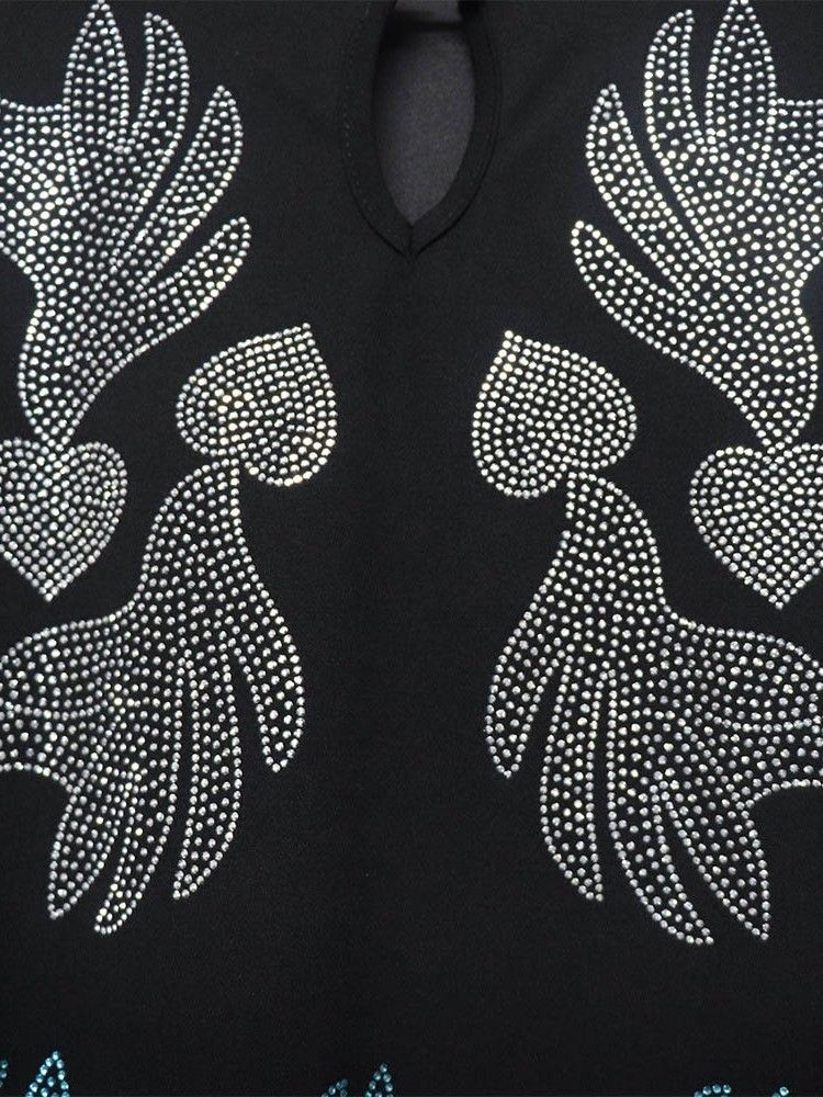 Golvlång Strass Långärmad Lantern Sleeve Color Block Klänning