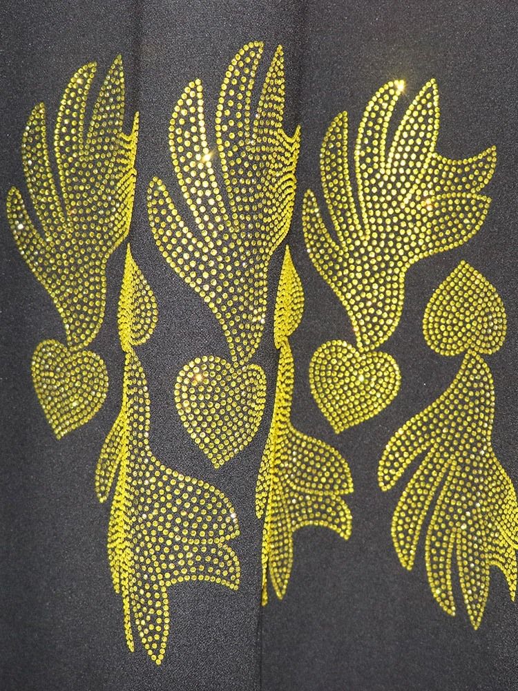 Golvlång Strass Långärmad Lantern Sleeve Color Block Klänning