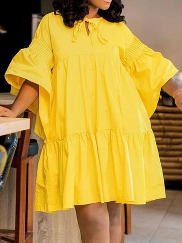 Gul Ärm Ovanför Knä Rak Casual Babydoll Klänning
