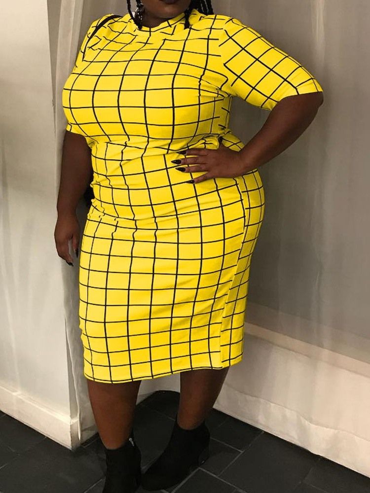 Halv Ärm Patchwork Stativ Krage Bodycon Klänning Plus Size