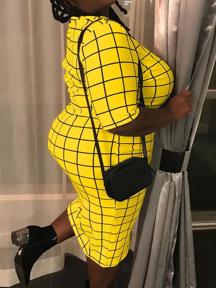 Halv Ärm Patchwork Stativ Krage Bodycon Klänning Plus Size