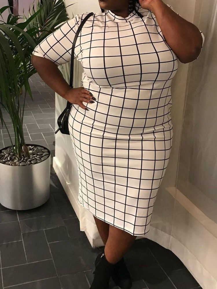 Halv Ärm Patchwork Stativ Krage Bodycon Klänning Plus Size