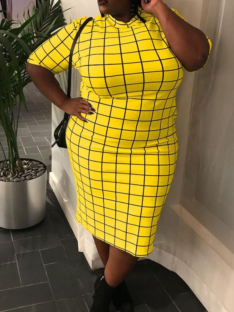 Halv Ärm Patchwork Stativ Krage Bodycon Klänning Plus Size