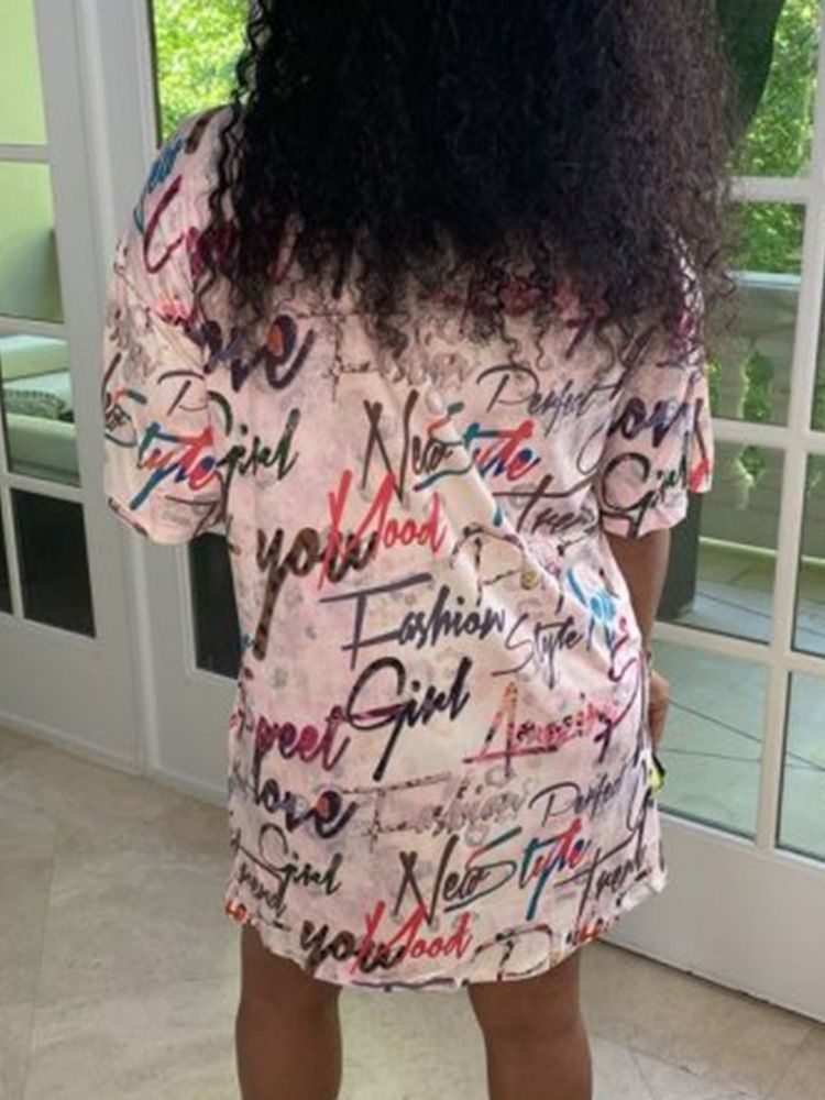 Halvärm Rundhalsad Patchwork Bodycon Letter Klänning Plus Size