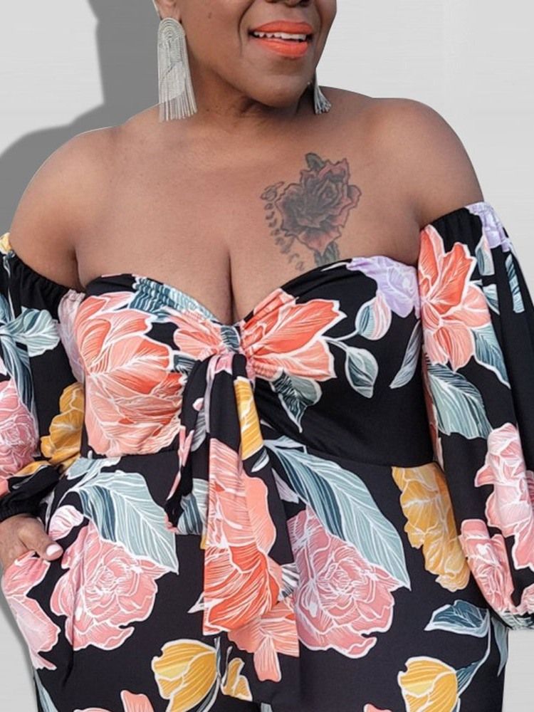 Hellängd Blommig Casual Slim Jumpsuit För Kvinnor Plus Size