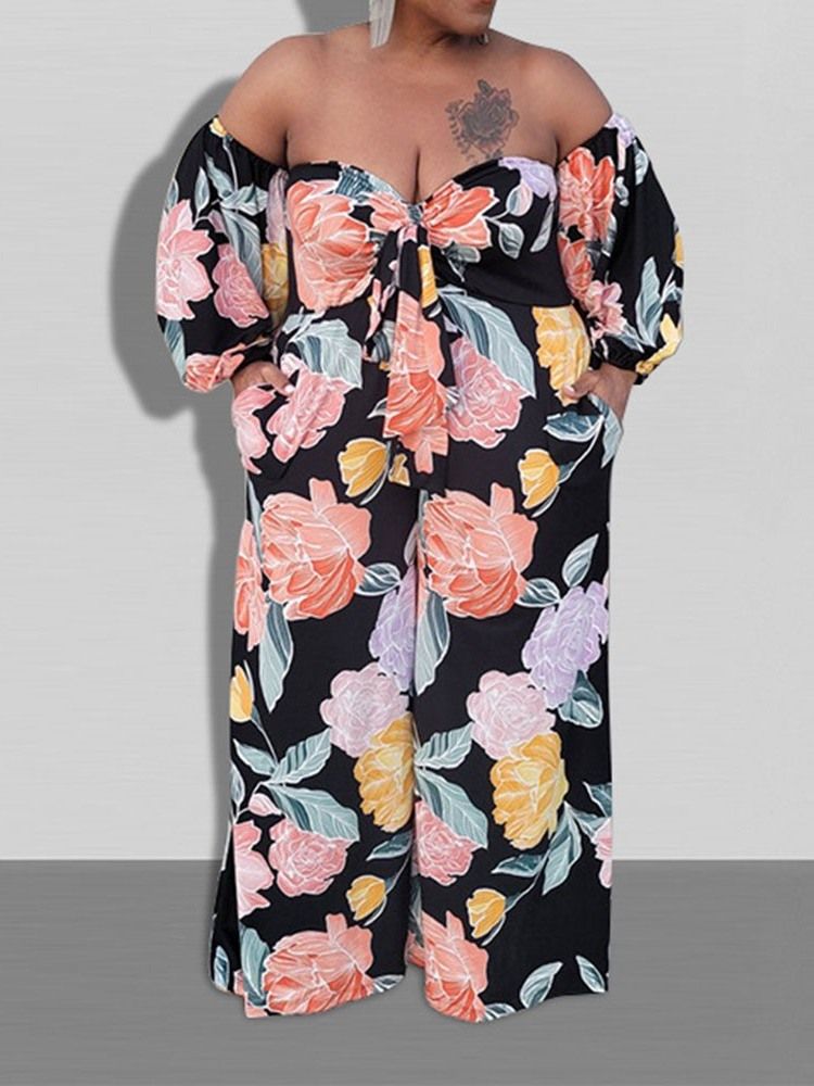 Hellängd Blommig Casual Slim Jumpsuit För Kvinnor Plus Size