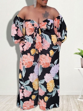 Hellängd Blommig Casual Slim Jumpsuit För Kvinnor Plus Size