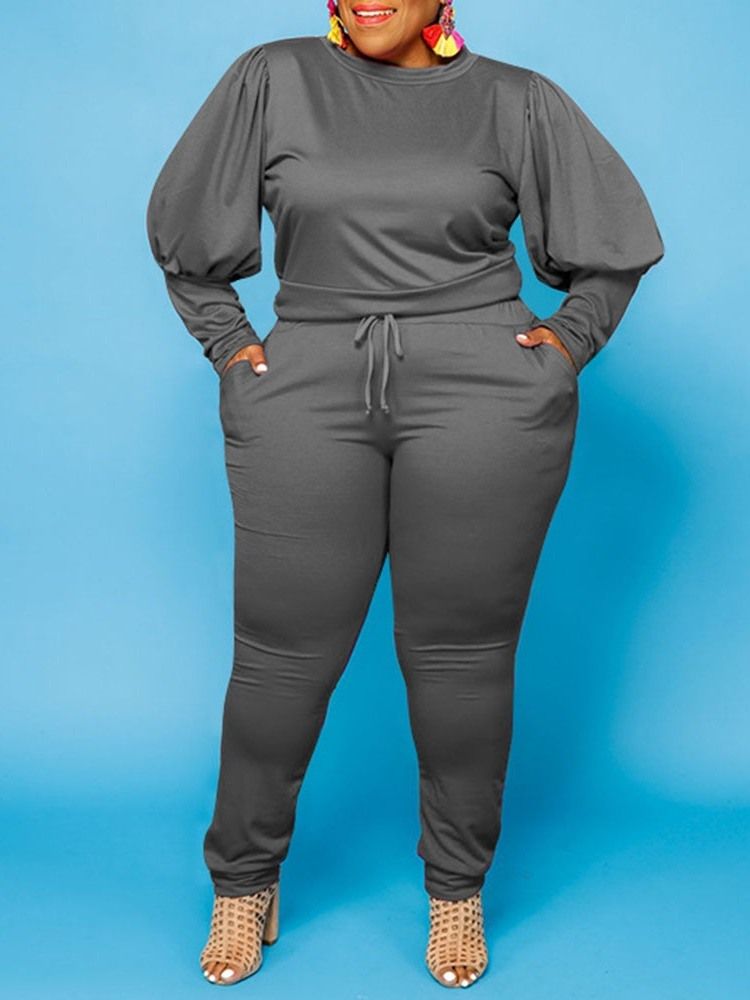 Hoodie Plus Size Vanlig Pullover Pencil Byxor Dam Tvådelad Set