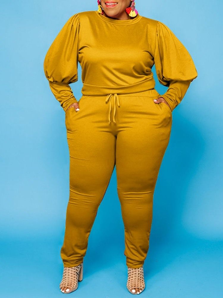 Hoodie Plus Size Vanlig Pullover Pencil Byxor Dam Tvådelad Set