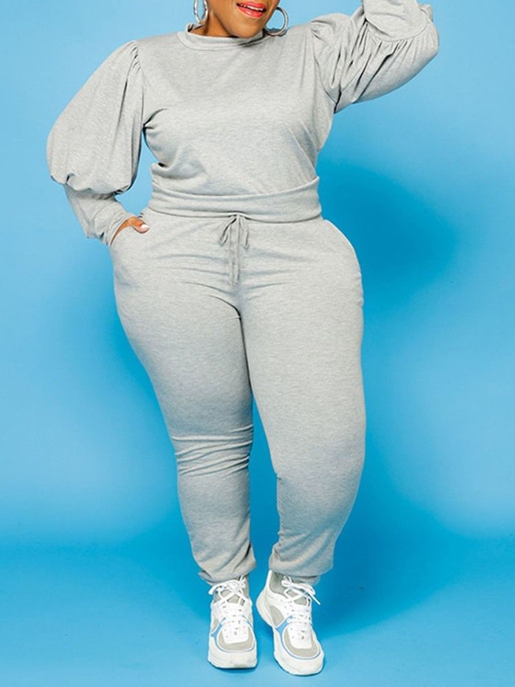 Hoodie Plus Size Vanlig Pullover Pencil Byxor Dam Tvådelad Set