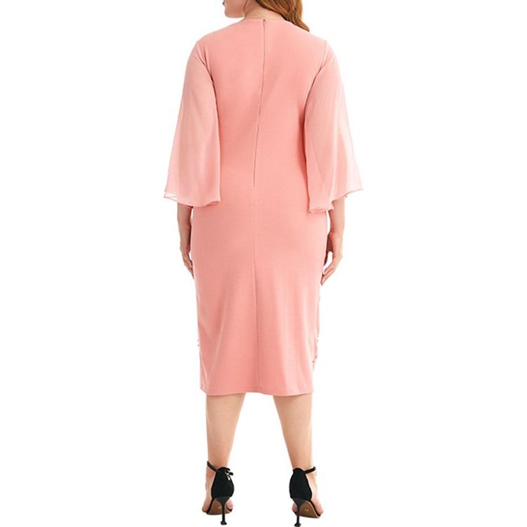 Ihålig Trekvartsärm Mid-Calf Bodycon Flare Sleeve Plus Size Klänning