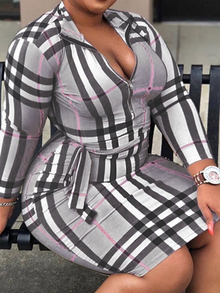 Knälång Nio Punkters Ärm Spets-Tröja Bodycon Klänning Plus Size