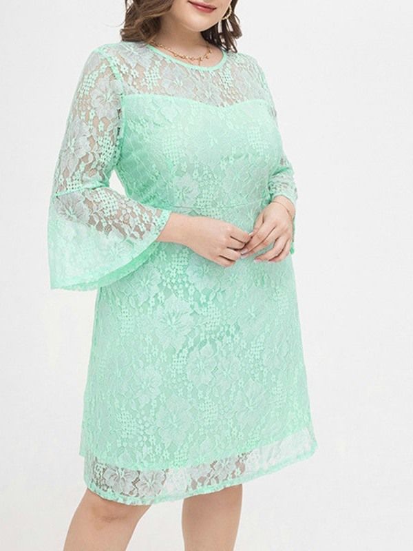 Knälång Rund Hals Med Nio Punkters Ärm Mode Bodycon Klänning Plus Size