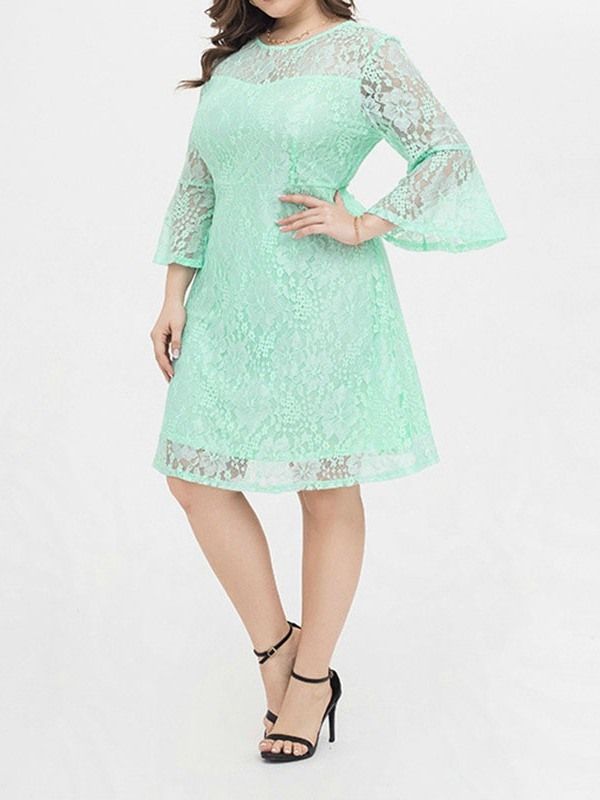 Knälång Rund Hals Med Nio Punkters Ärm Mode Bodycon Klänning Plus Size