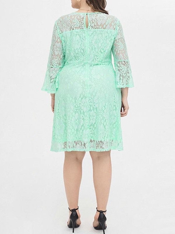 Knälång Rund Hals Med Nio Punkters Ärm Mode Bodycon Klänning Plus Size