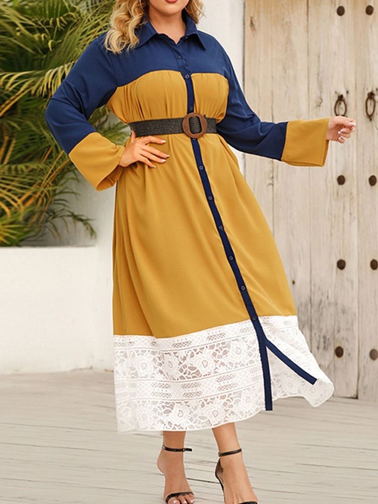 Knäppslag Långärmad A-Line Maxiklänning Plus Size