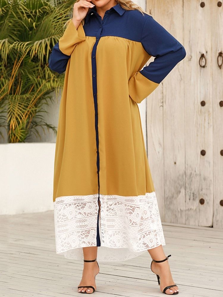 Knäppslag Långärmad A-Line Maxiklänning Plus Size